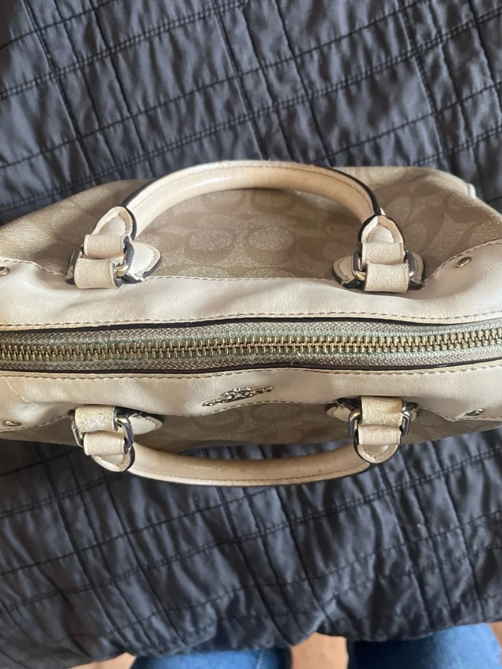 Coach Metallic Cream Signature Satchel